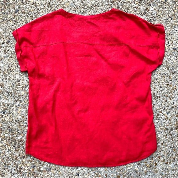 Like New Ellen Tracy Red Linen Gold Details Short Sleeve Blouse Size L - Picture 9 of 9